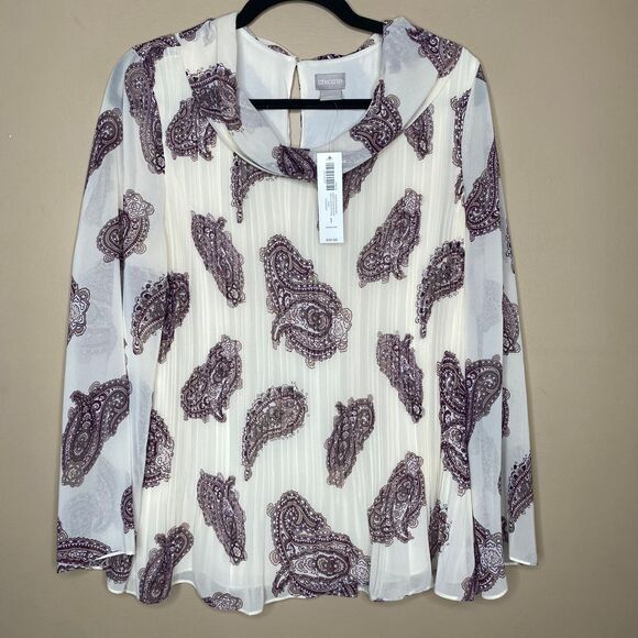 Chico's Tops - NW $99 CHICO'S Women's Pleated Paisley Popover Long Sheer Sleeve Blouse Sz1 8/10